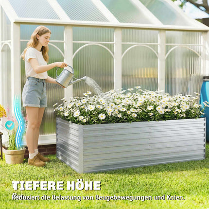 Galvanized Steel Raised Garden Bed Set, 180x90x60 cm, Silver