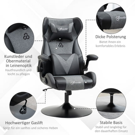 Herní židle, nastavitelná výška, černá/šedá, ergonomický design