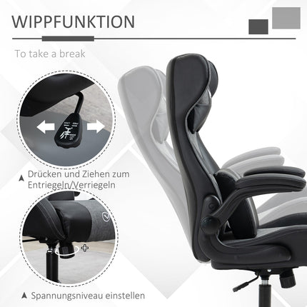 Herní židle, nastavitelná výška, černá/šedá, ergonomický design