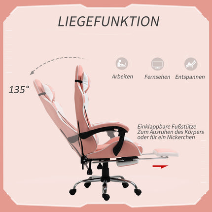 Ergonomická růžovo-bílá herní židle s bederní podporou