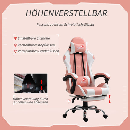Ergonomická růžovo-bílá herní židle s bederní podporou