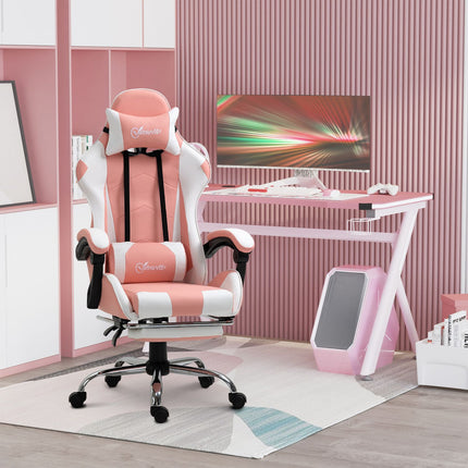 Ergonomická růžovo-bílá herní židle s bederní podporou