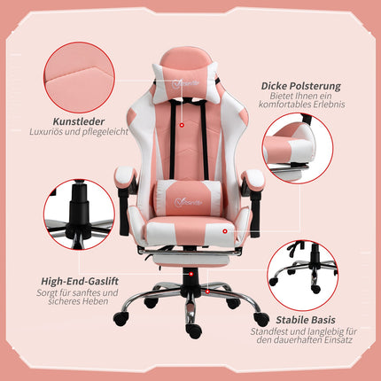 Ergonomická růžovo-bílá herní židle s bederní podporou