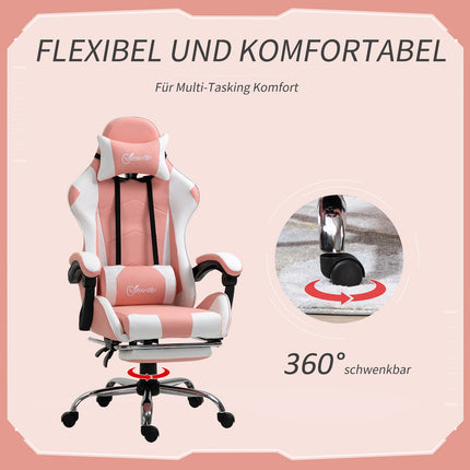 Ergonomická růžovo-bílá herní židle s bederní podporou