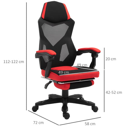 Herní židle – ergonomická kancelářská židle s podnožkou, černá a červená