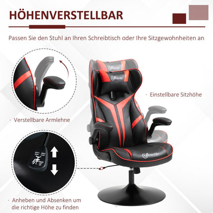 Ergonomická herní židle s houpacím mechanismem, černo-červená ocel