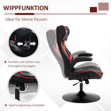 Ergonomická herní židle s houpacím mechanismem, černo-červená ocel