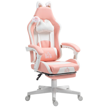Ergonomická růžová herní židle s bederní podporou a podnožkou