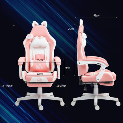 Ergonomická růžová herní židle s bederní podporou a podnožkou