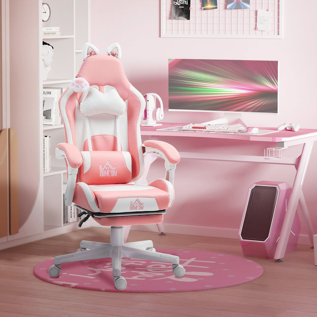 Ergonomická růžová herní židle s bederní podporou a podnožkou