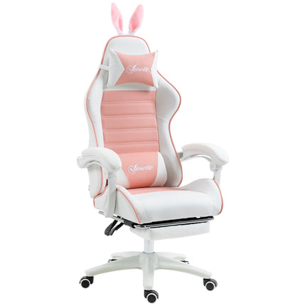 Ergonomická herní židle s bederní opěrkou a podnožkou, růžová