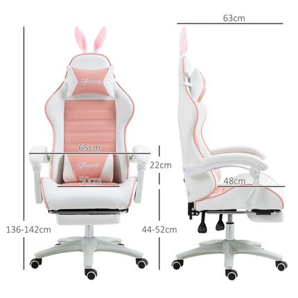 Ergonomická herní židle s bederní opěrkou a podnožkou, růžová