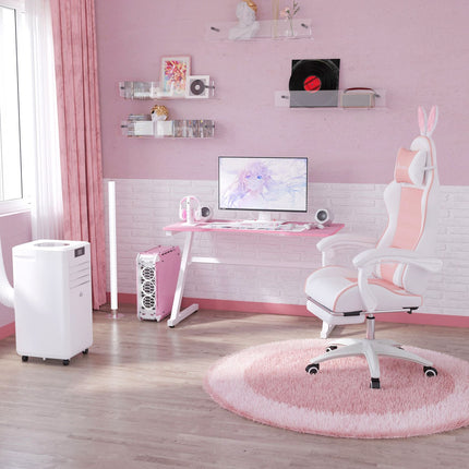Ergonomická herní židle s bederní opěrkou a podnožkou, růžová