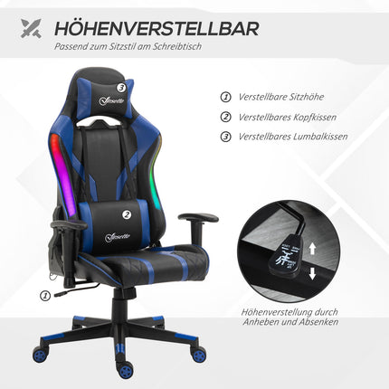 Ergonomická herní židle s LED, nastavitelné područky, vysoké opěradlo
