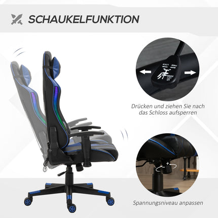 Ergonomická herní židle s LED, nastavitelné područky, vysoké opěradlo