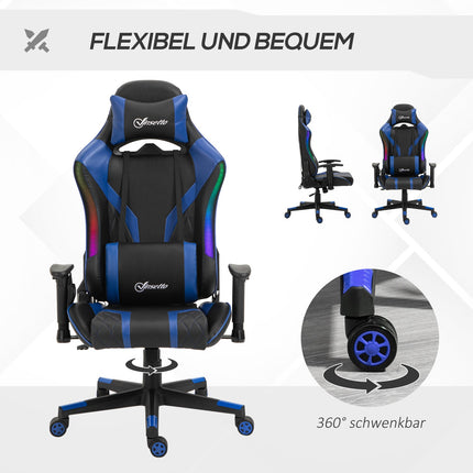 Ergonomická herní židle s LED, nastavitelné područky, vysoké opěradlo
