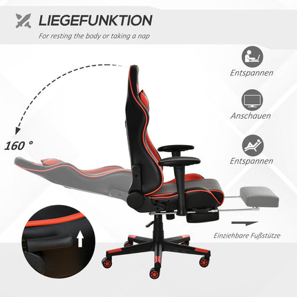 Ergonomická herní židle se sklopnou podnožkou, černá