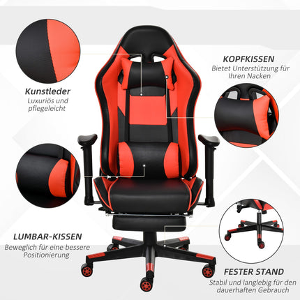 Ergonomická herní židle se sklopnou podnožkou, černá