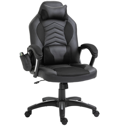 Ergonomické masážní křeslo z černé umělé kůže s vyhříváním a vibracemi
