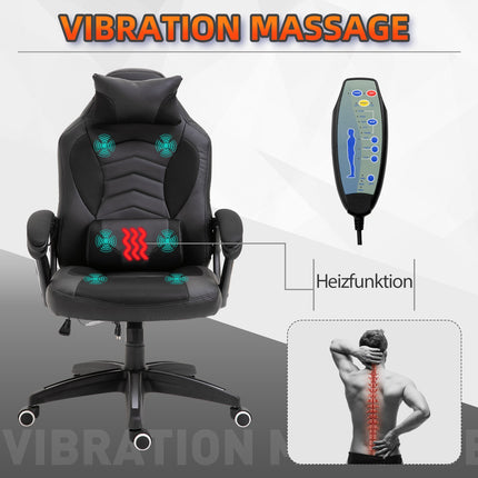 Ergonomické masážní křeslo z černé umělé kůže s vyhříváním a vibracemi