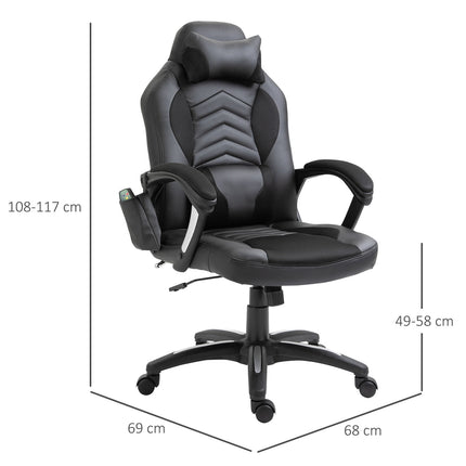Ergonomické masážní křeslo z černé umělé kůže s vyhříváním a vibracemi