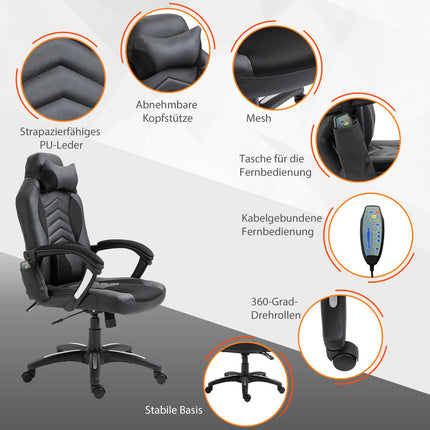 Ergonomické masážní křeslo z černé umělé kůže s vyhříváním a vibracemi