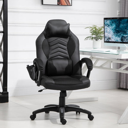 Ergonomické masážní křeslo z černé umělé kůže s vyhříváním a vibracemi