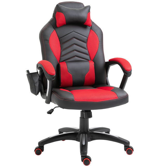 Gaming Chair Bureaustoel Met Massagefunctie, Massagestoel, Warmtefunctie, 6 Vibratiepunten, Pu, Rood, 68X69X108-117Cm