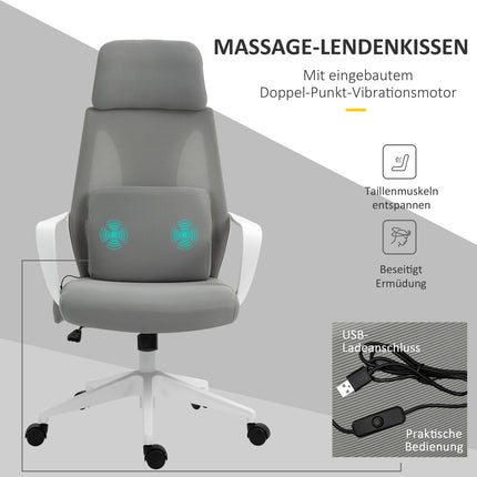 Ergonomická herní židle s masáží, otočná, šedý nylon