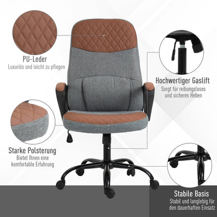Ergonomická herní židle, otočná kancelářská židle, šedá/hnědá