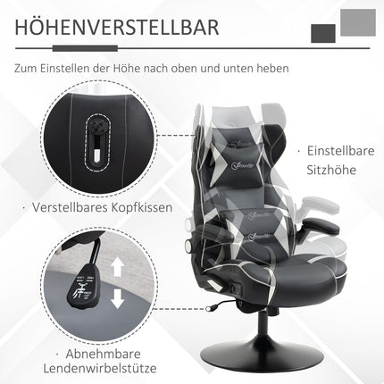 Ergonomická herní židle s reproduktory, nastavitelná výška, umělá kůže