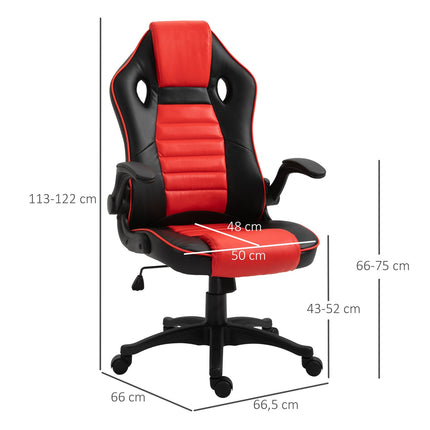Herní židle racing, ergonomická, nastavitelná, červená a černá