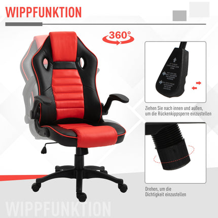 Herní židle racing, ergonomická, nastavitelná, červená a černá