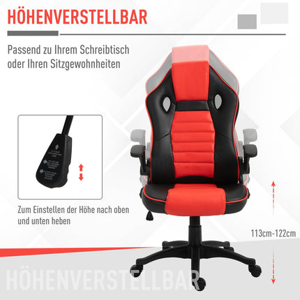 Herní židle racing, ergonomická, nastavitelná, červená a černá