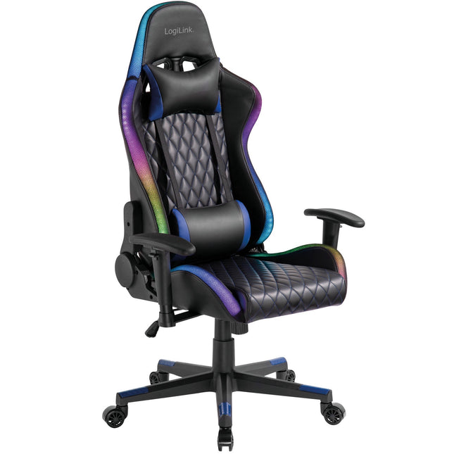 Herní židle s RGB osvětlením, černá/modrá, ergonomický design