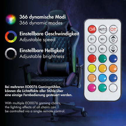 Herní židle s RGB osvětlením, černá/modrá, ergonomický design