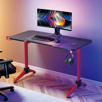 Herní stůl 120x60 cm s RGB osvětlením, černá/červená