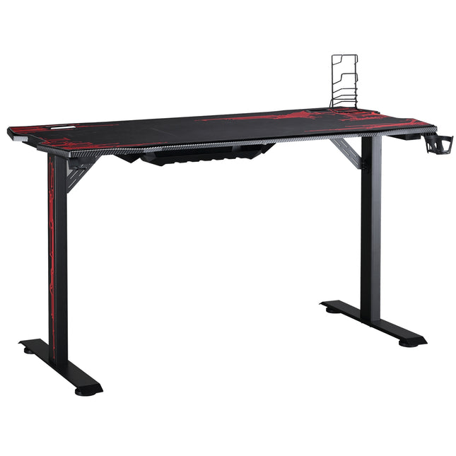 Game table with headphone hook, cup holder and mouse pad