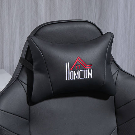Herní židle s masáží a podnožkou, černý vzhled kůže