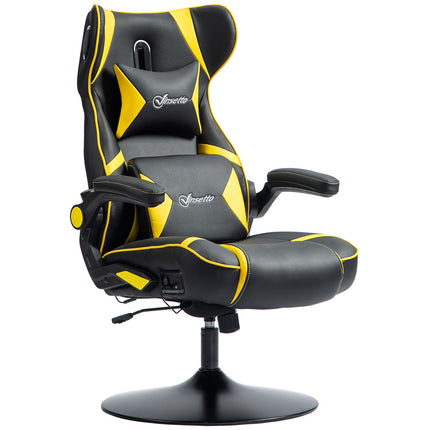 Ergonomická herní židle s reproduktorem, nastavitelná, černá/žlutá