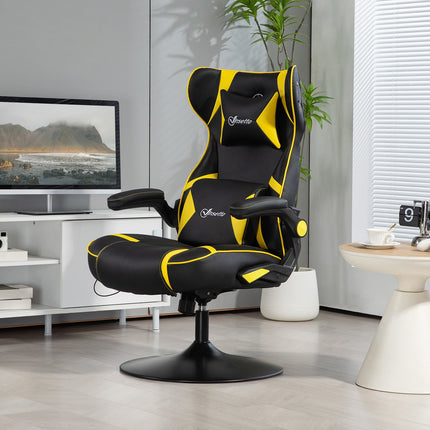 Ergonomická herní židle s reproduktorem, nastavitelná, černá/žlutá