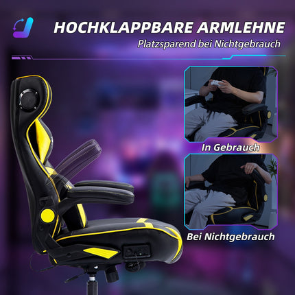 Ergonomická herní židle s reproduktorem, nastavitelná, černá/žlutá