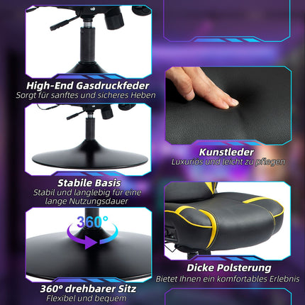 Ergonomická herní židle s reproduktorem, nastavitelná, černá/žlutá