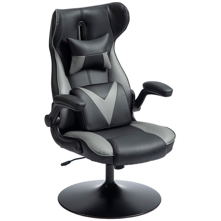 Ergonomická herní židle s houpacím mechanismem a bederním polštářem, černá/šedá