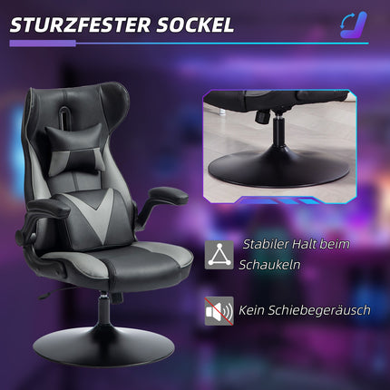 Ergonomická herní židle s houpacím mechanismem a bederním polštářem, černá/šedá