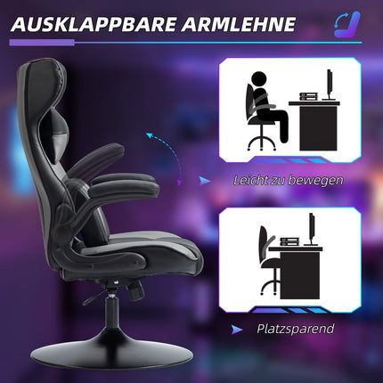 Ergonomická herní židle s houpacím mechanismem a bederním polštářem, černá/šedá