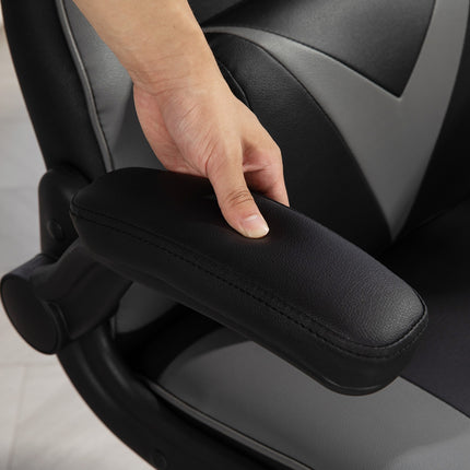 Ergonomická herní židle s houpacím mechanismem a bederním polštářem, černá/šedá