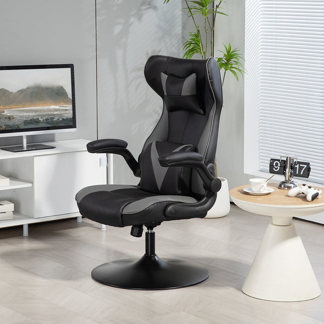 Ergonomická herní židle s houpacím mechanismem a bederním polštářem, černá/šedá