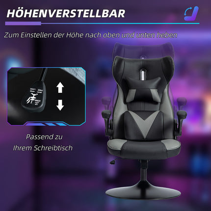 Ergonomická herní židle s houpacím mechanismem a bederním polštářem, černá/šedá