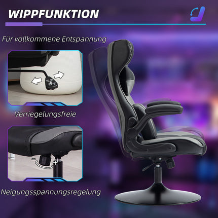 Ergonomická herní židle s houpacím mechanismem a bederním polštářem, černá/šedá